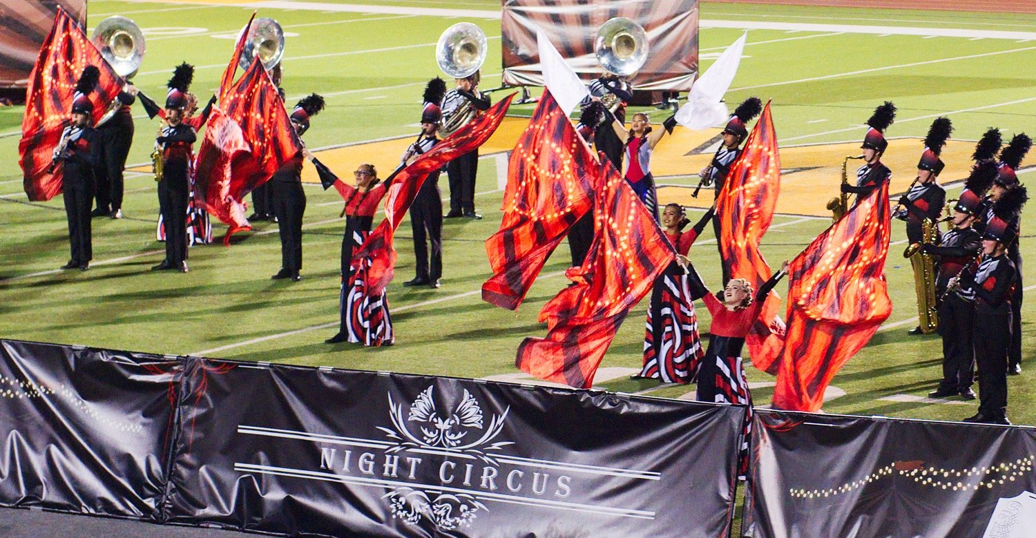 The Winnsboro High School band performs during the Mineola Marching festival Monday evening. The band place second overall and will compete at the regional marching contest Tuesday in Mt. Pleasant. [See more marching magic.]